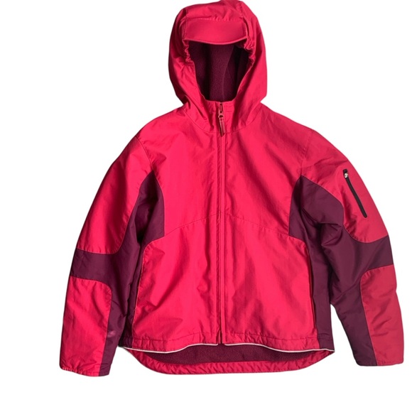 Lands’ End Squall Pink Hooded Fleece Lined Waterproof Jacket Girl’s Size M 10-12